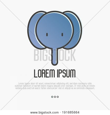 Cartoon cute elephant with big ears in thin line style. Simple minimalistic vector illustration.