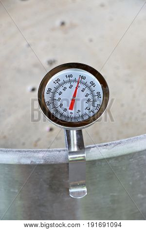 Dial Thermometer in Barley Mash for Beer