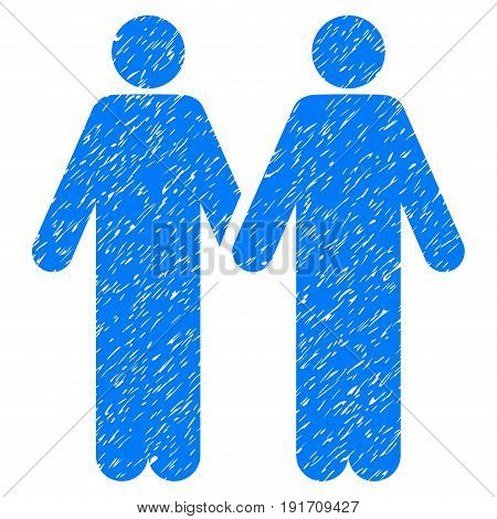 Grunge Gay Couple icon with grunge design and dirty texture. Unclean vector blue pictogram for rubber seal stamp imitations and watermarks. Draft sticker gay couple symbol.