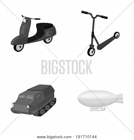 Motorcycle, scooter, armored personnel carrier, aerostat types of transport. Transport set collection icons in monochrome style vector symbol stock illustrationa.