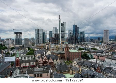 Frankfurt, Germany - June 4, 2017: Panoramic View Of The Financial District Of Frankfurt On Summer R