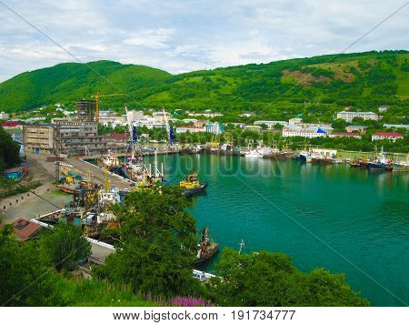 Port of Petropavlovsk-Kamchatsky and Avachinskaya bay in Kamchatka Russia