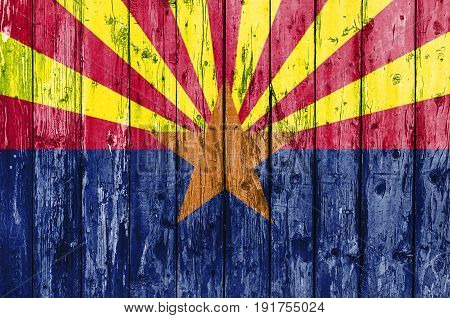 Flag of Arizona painted on wooden frame