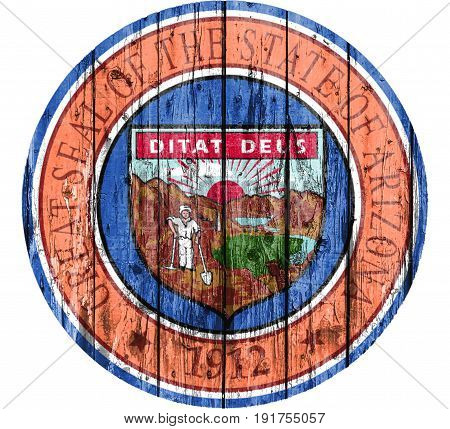 Flag of Arizona Seal painted on wooden frame