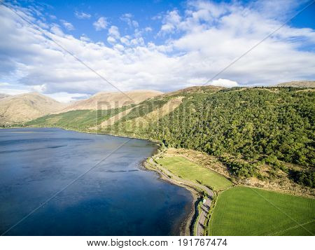 Aerial view of Loch Creran by the Loch Creran bridge, Argyll, Scotland