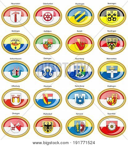 Set Of Icons. Flags Of German Cities (baden-wurttemberg).