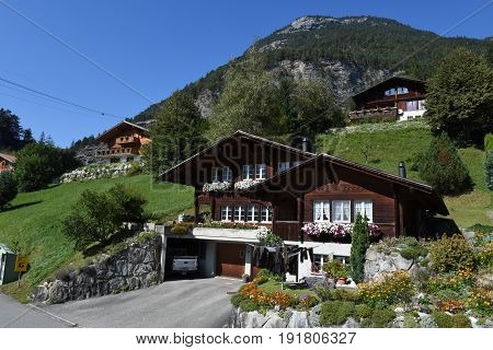 Wilen (Interlaken) Switzerland - 24 September 2016: rural chalets at Wilen on the Swiss alps