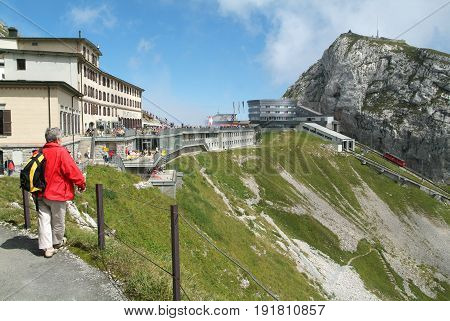 Mount Pilatus Switzerland - 23 August 2006: Pilatus Kulm station near the summit of Mount Pilatus on the alps of central Switzerland