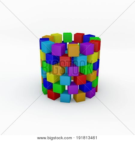 Tower from toy building blocks. Isolated on white background. 3D rendering illustration.