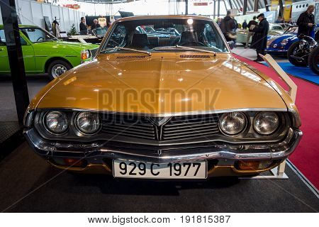 STUTTGART GERMANY - MARCH 03 2017: Executive car Mazda 929 Coupe 1977. Europe's greatest classic car exhibition 