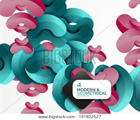 Abstract color geometric round shapes on white - elements with shadow, colorful composition