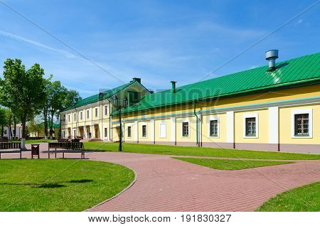 POLOTSK BELARUS - MAY 19 2017: Complex of buildings of former Jesuit collegium (now - Polotsk State University) on Streletskaya Street