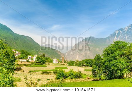 View on traditional buildings of tibetan Danba village Zhonglu