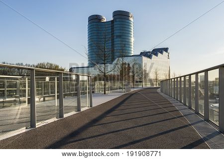 Utrecht The Netherlands - March 27 2017: Moreelsebrug (bridge) in Utrecht near central station with RABO bank building in the background.