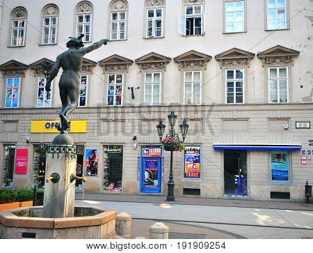 BUDAPEST HUNGARY - JUNE 3: View of monument in Vaci street Budapest on June 3 2016.