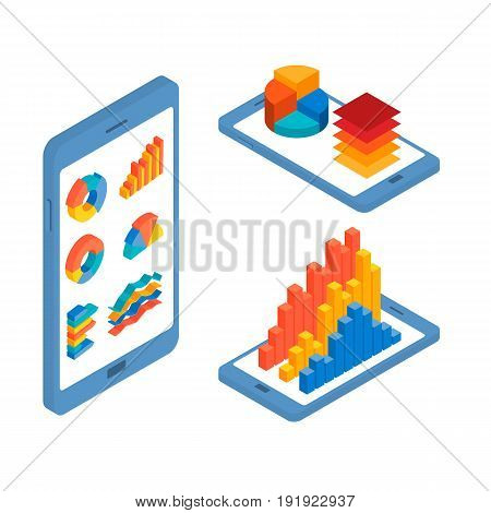 Concept of mobile infographic design. Vector illustration in isometric style.