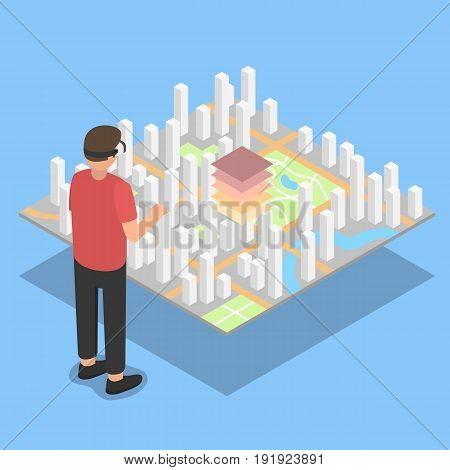 Virtual reality. City plan projection. Isometric vector illustration