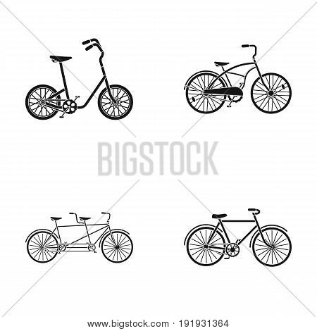 Children's bicycle, a double tandem and other types.Different bicycles set collection icons in black style vector symbol stock illustration .