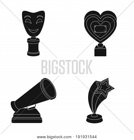 White Mask Mime for the best drama, a prize in the form of the heart and other prizes.Movie awards set collection icons in black style vector symbol stock illustration .