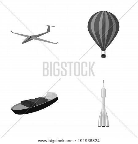 A drone, a glider, a balloon, a transportation barge, a space rocket transport modes. Transport set collection icons in monochrome style vector symbol stock illustration .