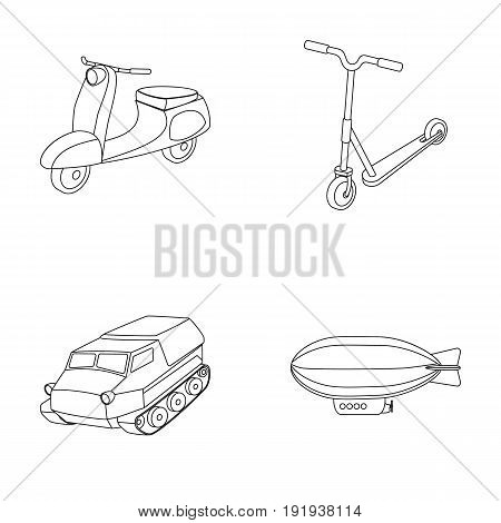 Motorcycle, scooter, armored personnel carrier, aerostat types of transport. Transport set collection icons in outline style vector symbol stock illustration .