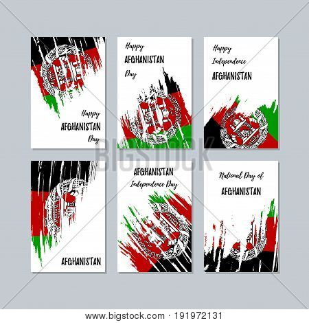 Afghanistan Patriotic Cards For National Day. Expressive Brush Stroke In National Flag Colors On Whi