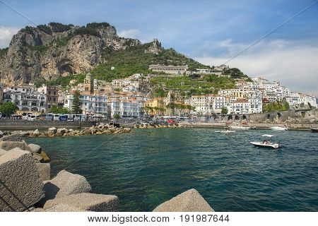 AMALFI, ITALY - MAY 21, 2017: picturesque landscape in the  Amalfi, Gulf of Salerno, Italy