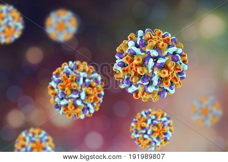 Heptitis B viruses on colorful background, 3D illustration