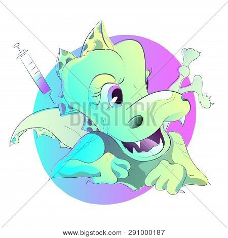 Doctor Makes Vaccination The Little Dinosaur. Medical Procedure. Vector Illustration.