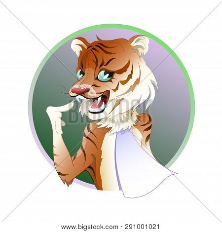 Happy Tiger Shows Her White Smile. Vector Illustration.