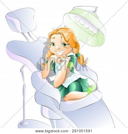 Cute Girl Shows Off His Healthy Teeth After Treatment. Vector Illustration.