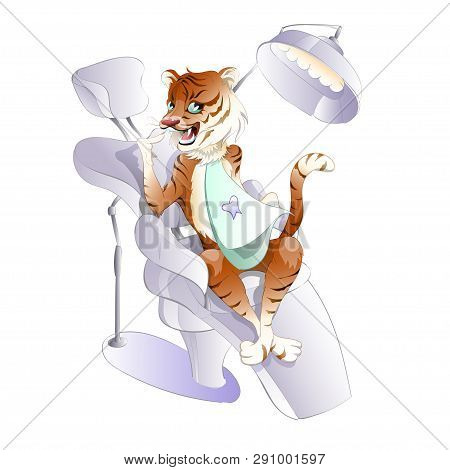 Adorable Tiger Shows Off His Healthy Teeth After Treatment. Vector Illustration.