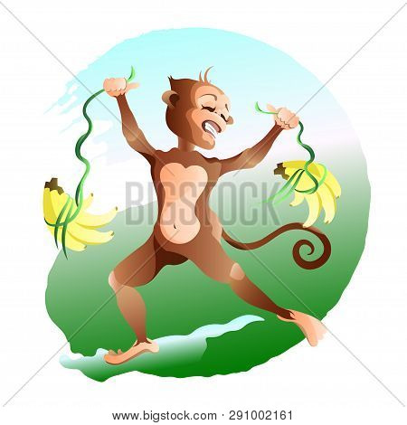 Pride Monkey Is A Lot Of Bananas. Vector Illustration.