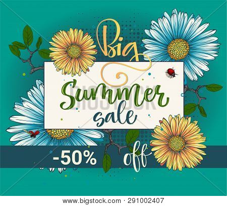 Big Summer Sale Vector Colour Calligraphy Floral Pattern