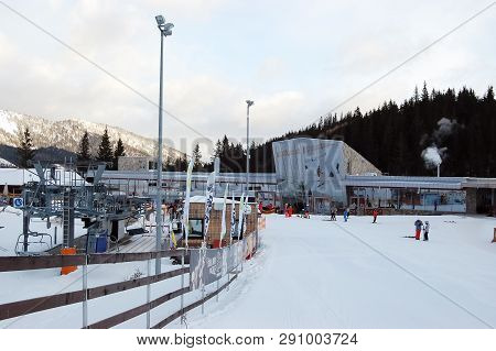 Jasna, Slovakia - January 24, 2019: Beautiful Morning  In The Ski Center In The Resort Jasna, Low Ta