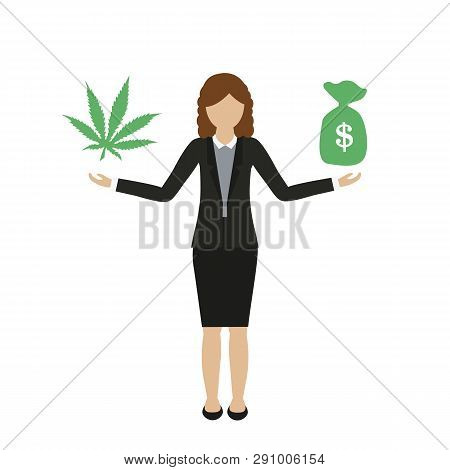 Business Woman Character Makes Money With Cannabis Isolated On White Background Vector Illustration 