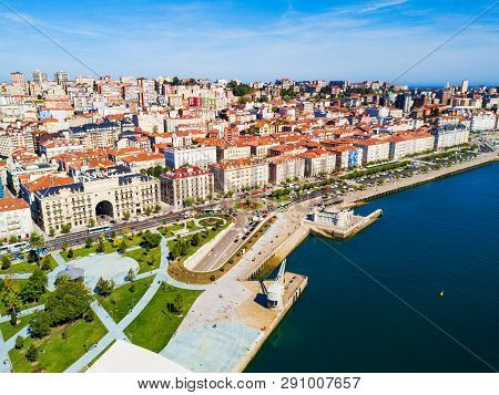 Santander City Aerial Panoramic View. Santander Is The Capital Of The Cantabria Region In Spain