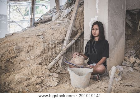 Poor Children Working At Construction Site Against Children Labour, Children Have To Work Because Of