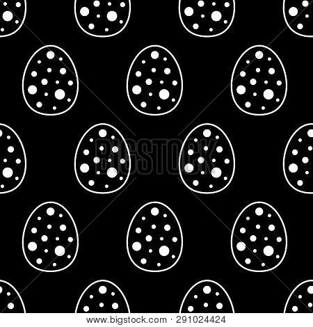 Cute Flat Line Easter Background With Linear Eggs. Sweet Vector Black And White Easter Background. S