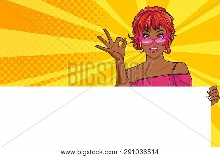 Woman Showing Okay Gesture Action With Background Pop Art Comics Style.
