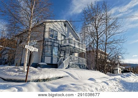 Dawson City, Yukon, Canada, March 10, 2019 : A Traditional House Of The City, Linked To The Klondike