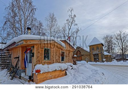 Dawson City, Yukon, Canada, March 11, 2019 : Old St-andrews Wood Church. Dawson City Is Linked To Th