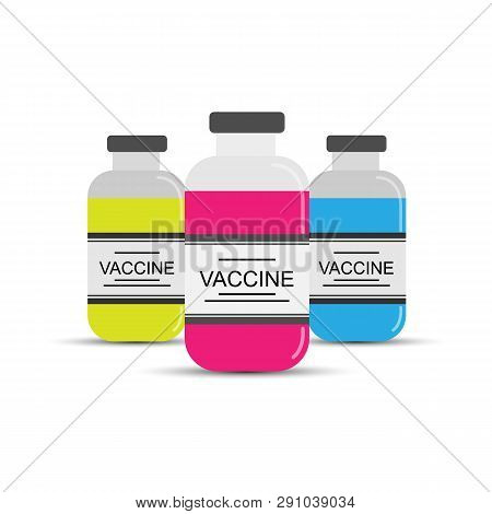 Three Vaccine Bottle, Flat Design, Simple Pattern For Design And Decoration