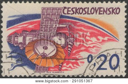 Moscow, Russia - May 17, 2018: Postage Stamp Printed In Czechoslovakia Shows Soviet Planetary Statio