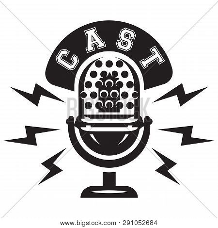 Monochrome Vector Illustration With Microphone And Wreath For Stand-up.