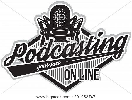 Monochrome Vector Illustration With Microphone And Wreath For Stand-up.
