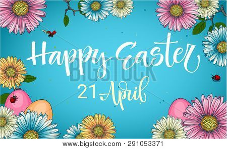 Colorful Easter Egg Hunt Calligraphy Phrase With Floral And Eggs Decor