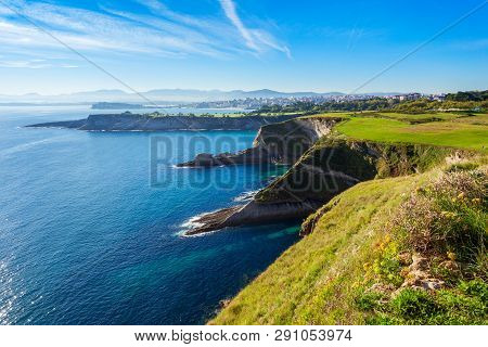 Santander City Cliff Aerial View From The Viewpoint Near The Faro Cabo Mayor Lighthouse In Santander