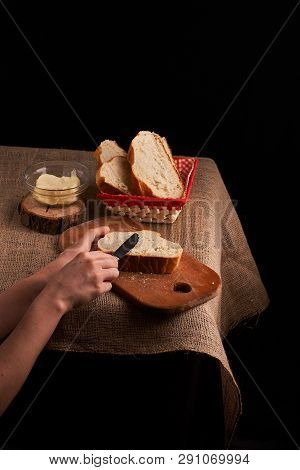 Breads And Butter Concept Of Teasty Home Food Close Up On Table
