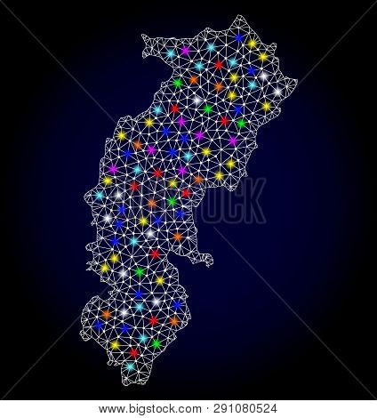 Polygonal Vector Map Of Chhattisgarh State With Glare Effect On A Black Background. Abstract Triangl